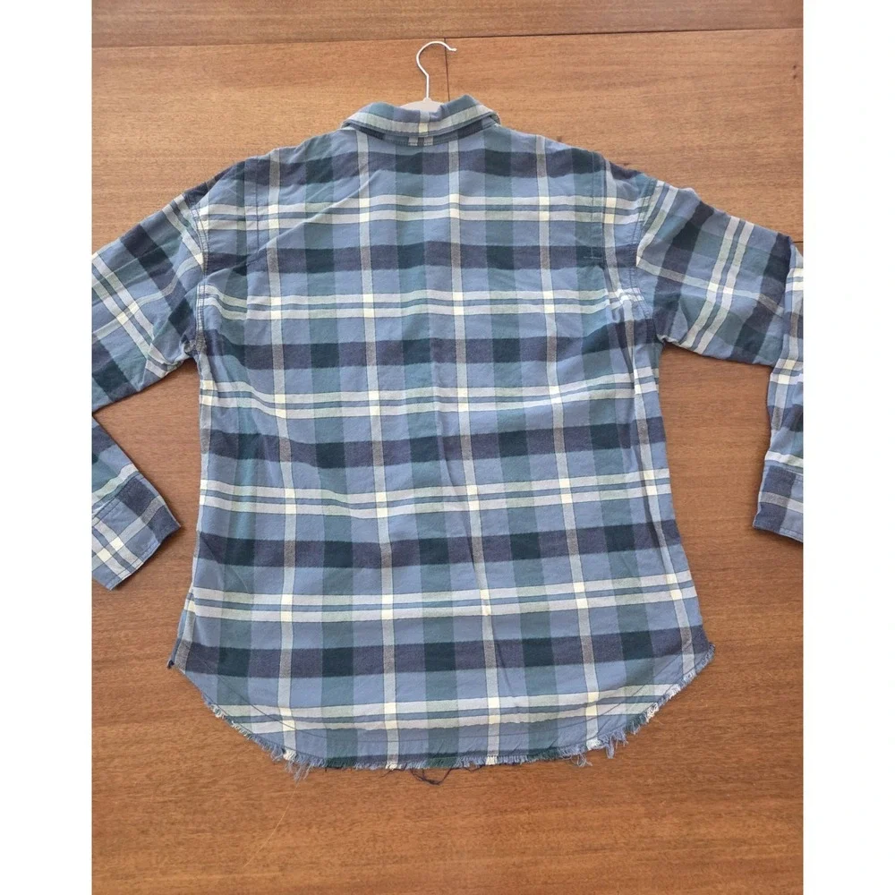 Free People Loveland Plaid Shirt Women's Med Oversized Frayed Hem Sexy Boyfriend